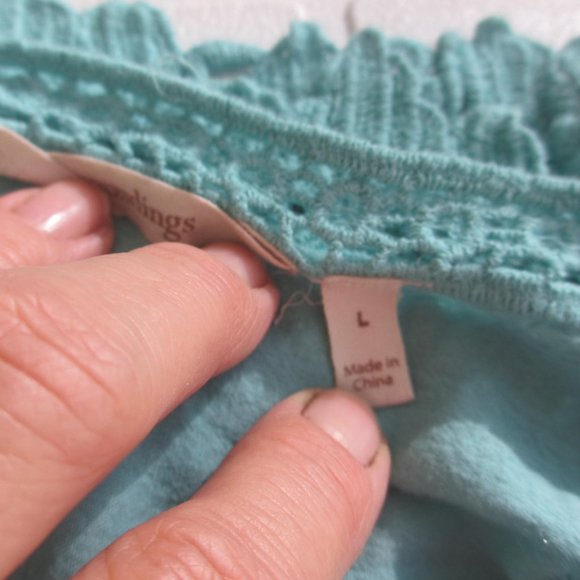 Tunic Top Blouse Size L LARGE Gauzy Cotton Crochet Hem Embroidered - Picture 11 of 12